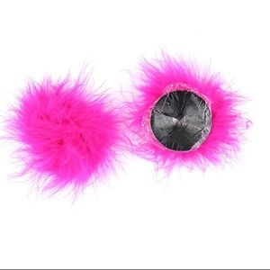 Women's Sexy Feather Nipple Cover Pasties With Round Nipple Stickers. Pink.